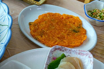 Korean traditional food. Kimchi pancake