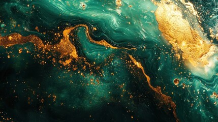 Obraz premium An abstract representation of green gold, with flowing molten metal glowing in vibrant green tones