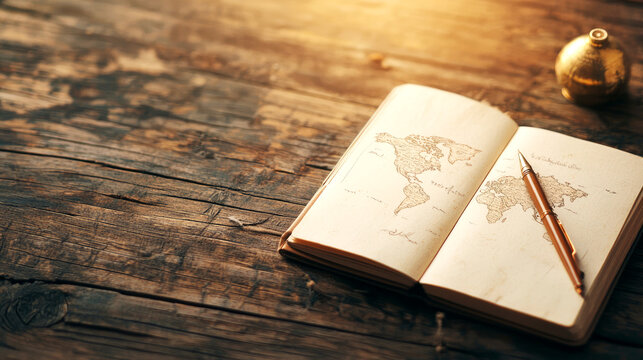 Explorer s journal with old map sketches, representing wanderlust, Old map, exploration dreams