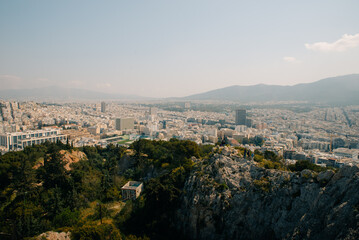 landscape views taken from the Acropolis and Parthenon Athens Greece