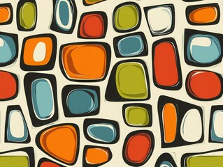 Seamless background of retro geometric shapes in vibrant colors for modern design aesthetics