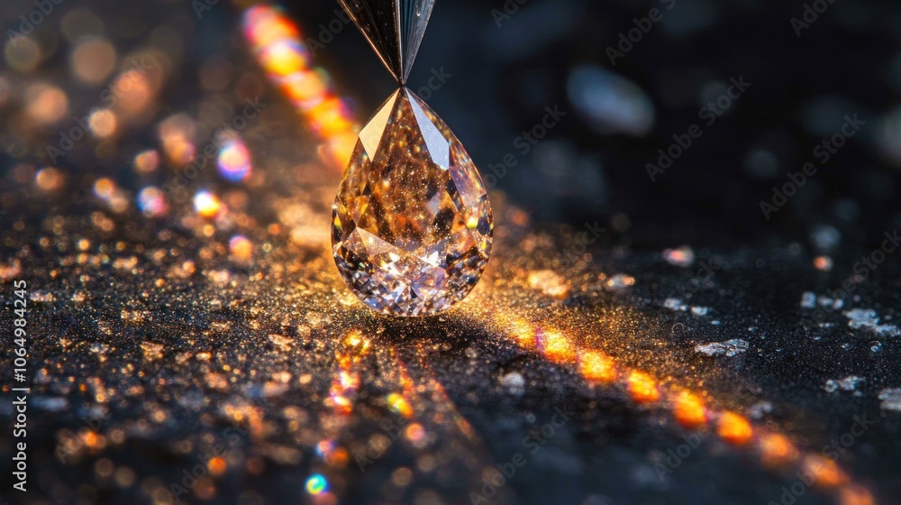 Poster an ultra-close shot of a diamondâ€™s edge, with light glimmering off the sharp facets and creating t