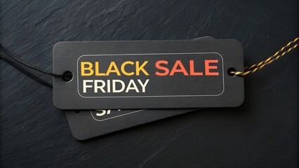 Black Friday Sale tag on dark black background with copy space.