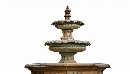 Ornate Antique Fountain with Multi-Tiered Design and Weathered Patina Isolated on White Background for Classic Decor Projects
