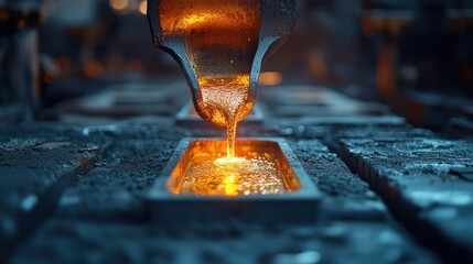 Molten gold being poured into molds, transforming old jewelry into new gold bars