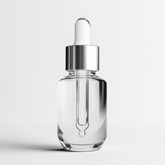 Clear Serum Bottle with Dropper on White Background