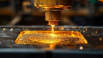 Recycled gold bars being formed from melted down gold jewelry in a factory setting