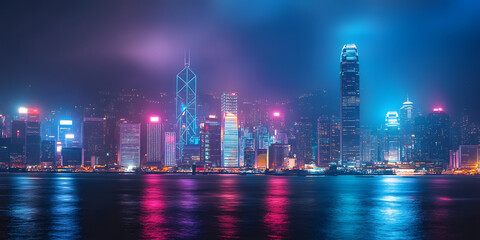 Vibrant cityscape illuminated at night