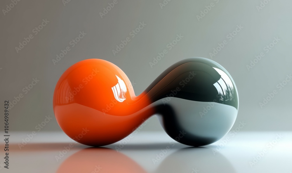 Poster a close-up image of two contrasting color objects merging together in a smooth curve