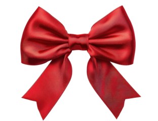 Lazo de regalo rojo hecho con tela roja y forma de pajarita , sobre un fondo blanco. PNG transparente.