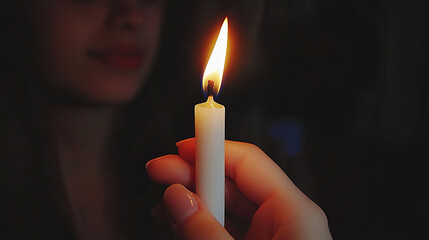 A Person Holding a Lit Candle in a Darkened Room Creates a Warm and Reflective Atmosphere During a Quiet Moment