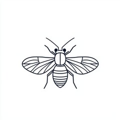 Obraz premium Minimalist line art of a bee with small wings and a striped body, isolated on a white background.