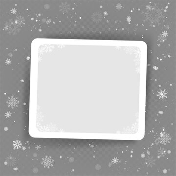 Snowy Christmas photo frame template with shadows