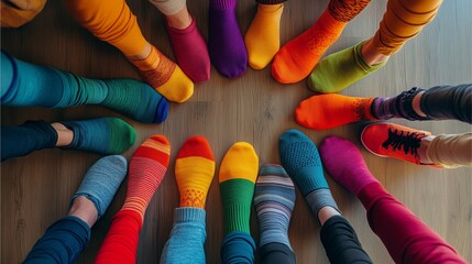 Celebrate national sock day with colorful feet in a circle
