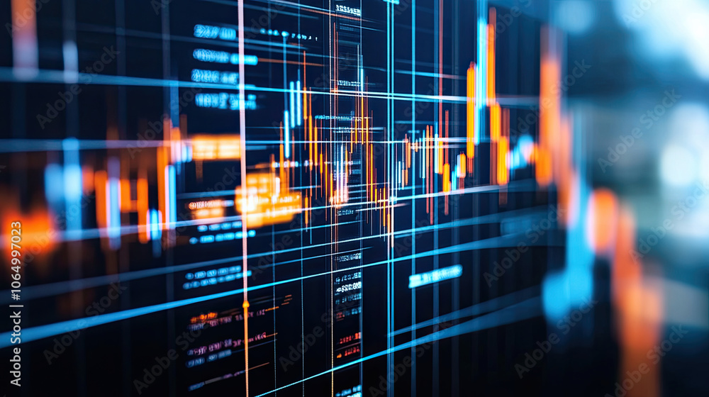 Aufkleber stylized representation of financial data with vibrant colors and grid lines, showcasing market tren