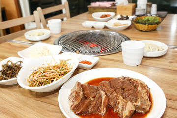 Korean barbecue. Marinated pork ribs