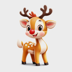 Cute Cartoon Reindeer on White Background