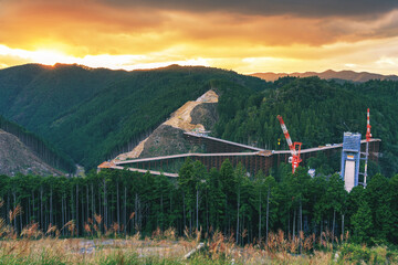 設楽ダム見晴展望台からの夕日