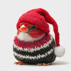 Festive Bird in Santa Hat on White Background
