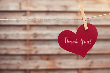 thank you card with heart, gratitude and appreciation message, thanks