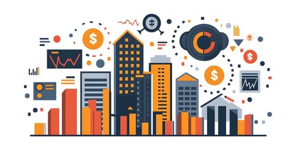 Cityscape with Financial Charts and Statistics. Image Illustration background for presentation and wallpaper	
