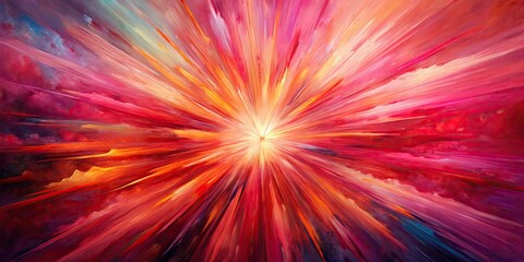 Obraz premium Abstract painting with radiating bursts of red and pink hues from a central point, abstract, painting, artwork, radiating