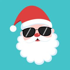 Kawaii Santa Claus with black glasses in flat design. Face of cool santa character on white background.