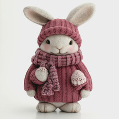 Fototapeta premium Cute Winter Bunny on White Background