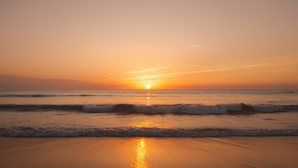 Fototapeta premium A serene beach scene at sunset featuring vibrant coral reefs in the foreground, with gentle waves lapping the shore and a colorful sky reflecting the day's end