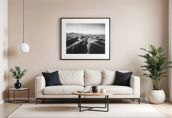 Mock up poster frame on Walls in interior background, template