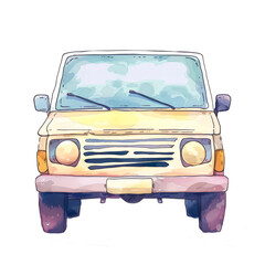 Illustration of a watercolor machine isolated on a white background. Children's car children's drawing for printing.