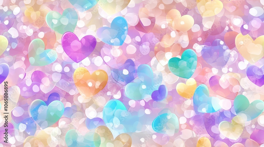 Wall mural a seamless pattern of pastel-colored hearts and bokeh, creating a dreamy, romantic background with a