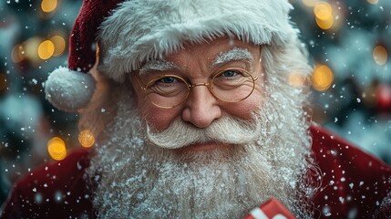 This is a high-resolution, digitally enhanced photograph featuring Santa Claus. Santa is positioned centrally, facing the camera with a warm, AI Generative