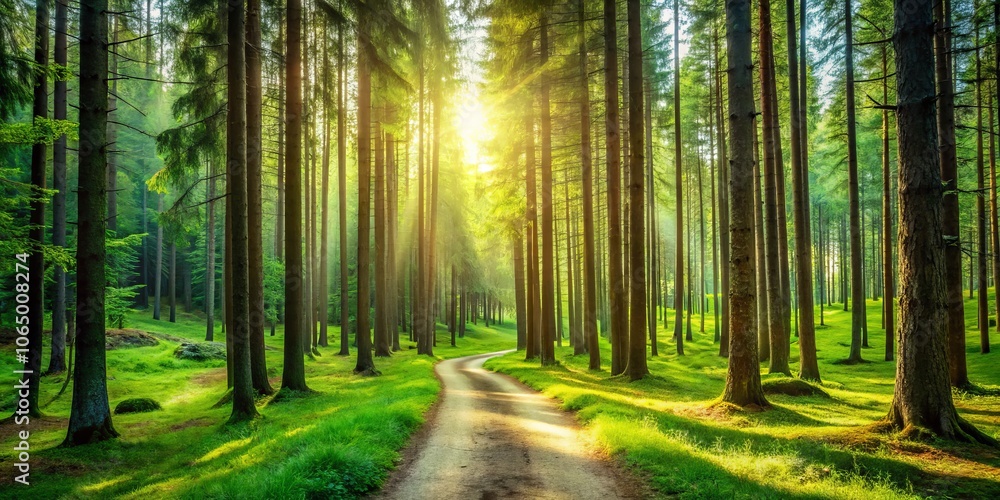 Aufkleber serpentine trails through a pristine green forest blanketed with soft pine needles inviting explorat