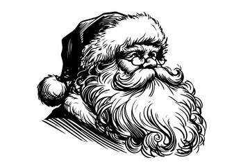 vintage-inspired illustration of Santa Claus, showcasing a timeless Christmas spirit in line art black vector