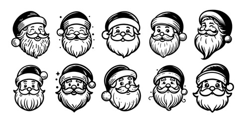 expressive Santa Claus portrait, celebrating the warmth and magic of the holiday season in line art black vector