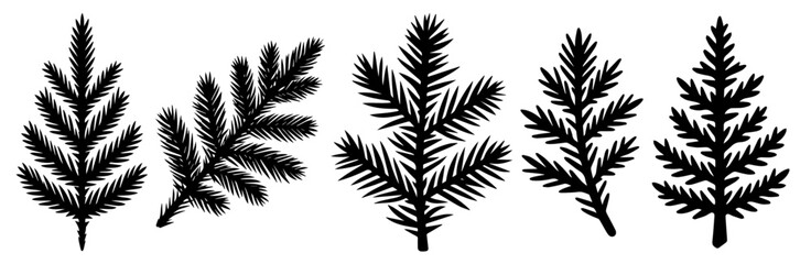 Christmas pine branch collection in silhouette style &ndash; black vector