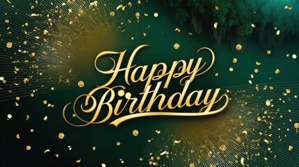 Gold happy birthday wishes with green background