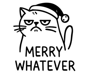 minimalist grumpy cat in Santa hat, featuring a humorous twist on holiday cheer with 