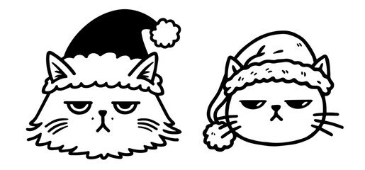 humorous cat in Santa hat saying "Merry Whatever," perfect for holiday cards and funny Christmas designs black vector