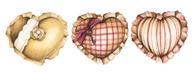 Set of hearts, Watercolor illustration. Perfect for Valentine's day card or romantic post cards. Design heart elements for valentine message.