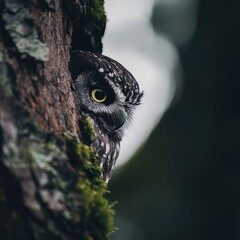grey owl sitting in a tree