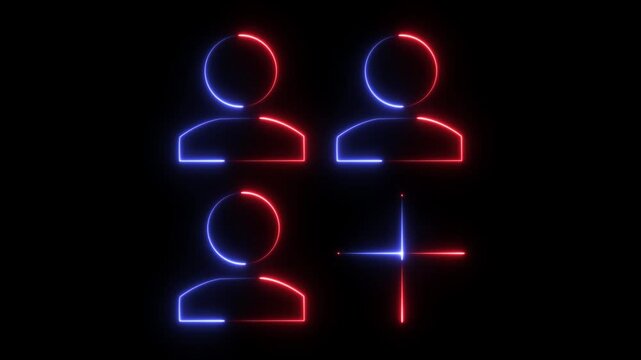 red blue color three person friends adds icon with a glowing neon effect.
