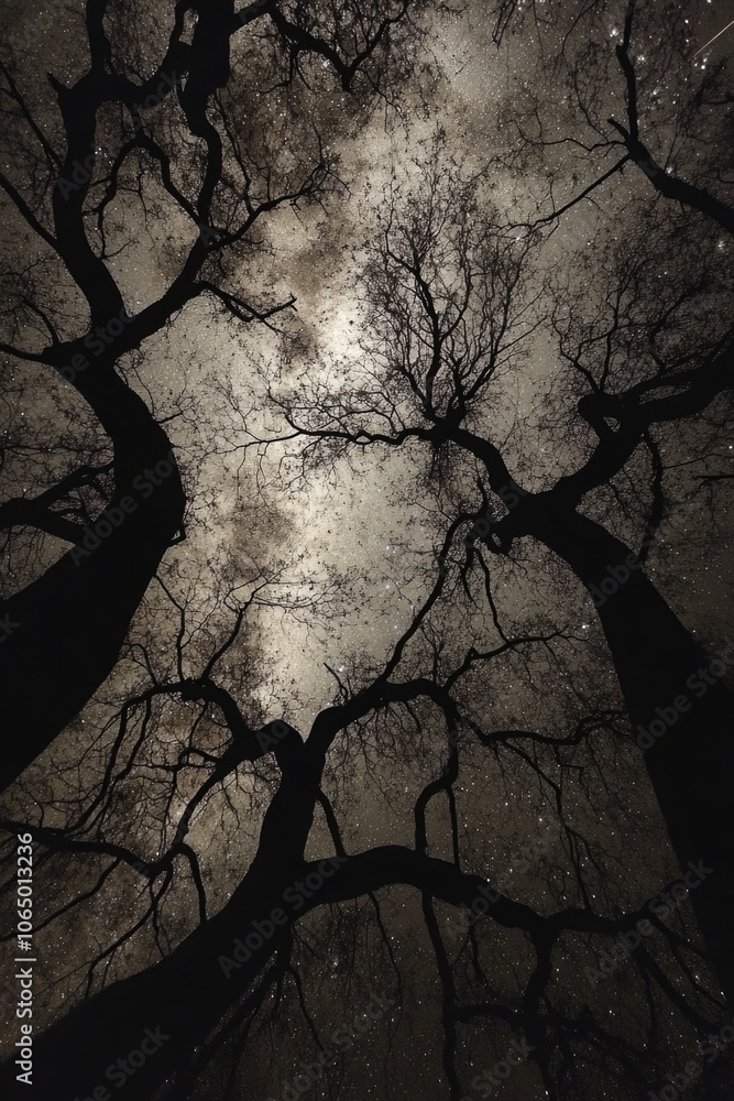Poster aerial view of a group of trees floating in the sky, concept for imagination and creativity