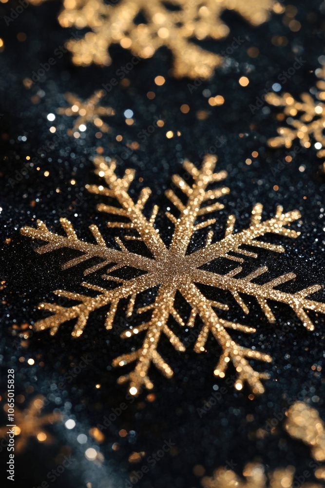 Poster a close-up shot of a delicate snowflake on a dark background