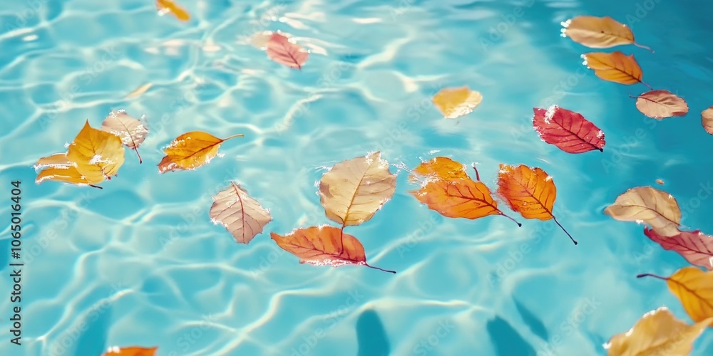 Poster a calm pool with plenty of leaves floating on the surface