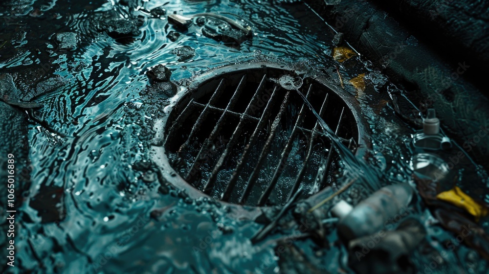 Aufkleber a standard drainage system with a grate in the center, suitable for various settings and application
