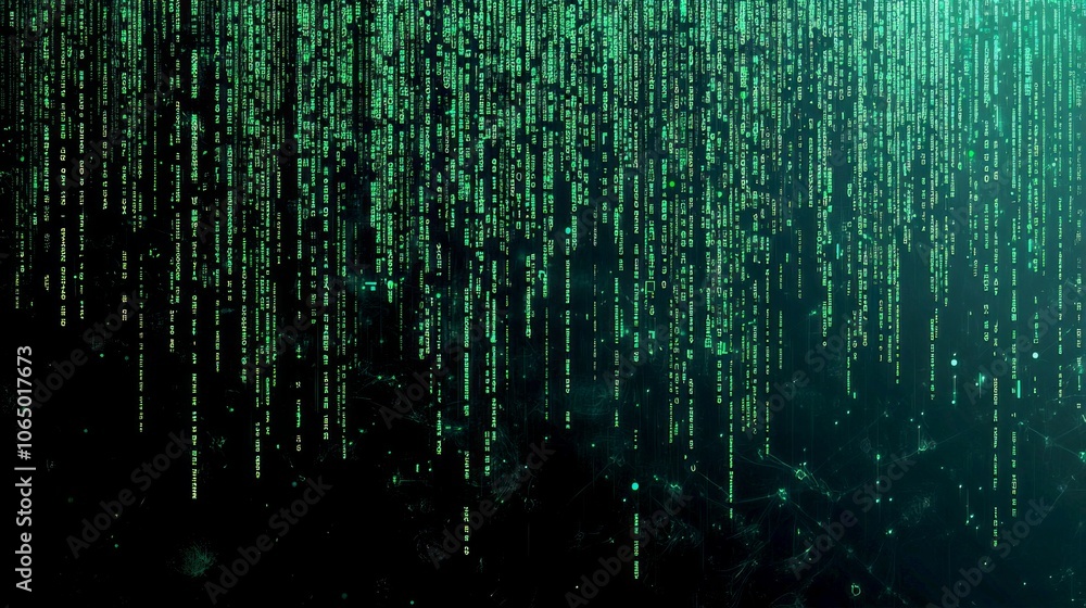 Fototapete a stunning digital artwork showcasing green binary code cascading like rain. this abstract piece rep
