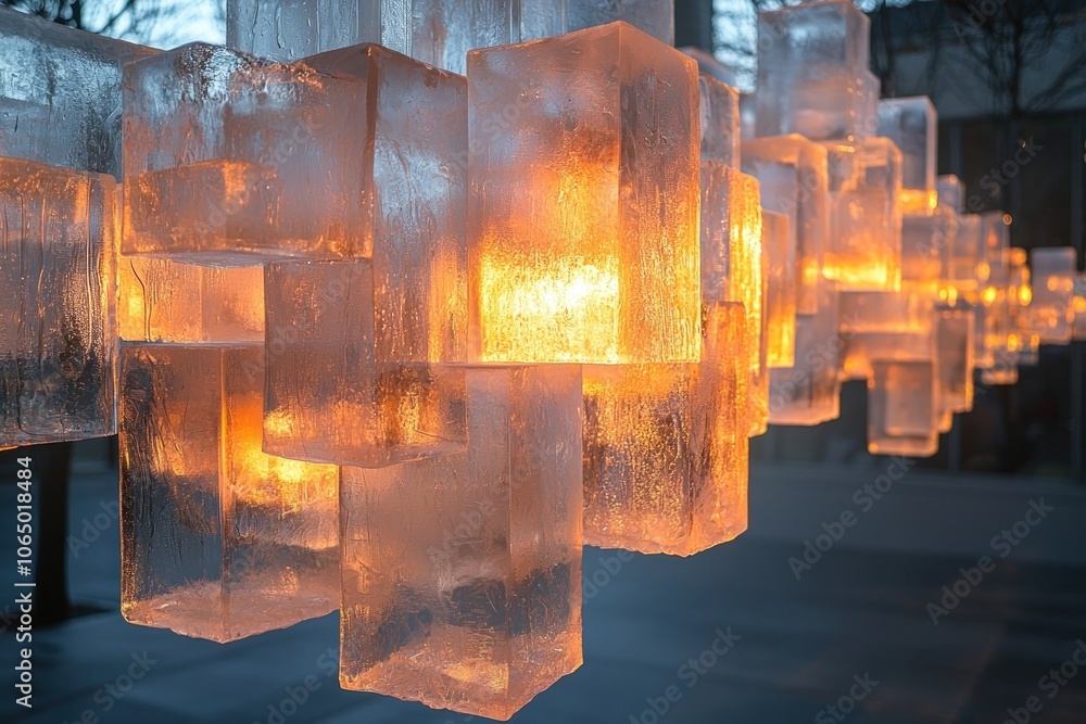 Poster illuminated ice cubes forming a chandelier-like structure