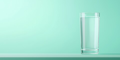 Clear glass filled with water on a pastel green background.